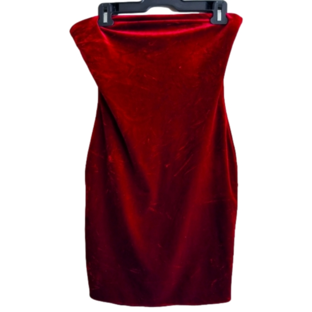 Miss Circle New York Strapless Red Velvet Mini Dress Gold Zipper Size Small
